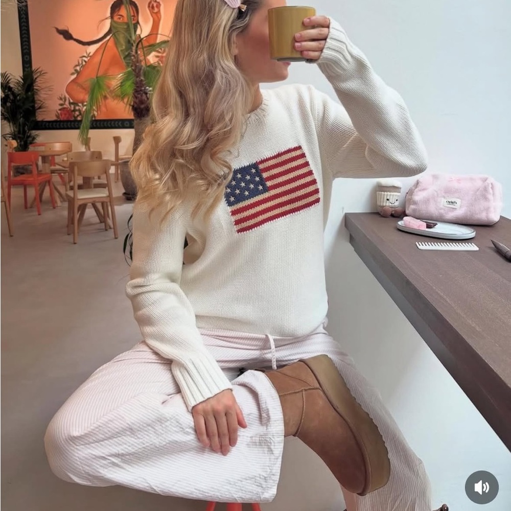 Ralph Lauren American Flag Sweater Knit USA Size Medium Cream White - Picture 11 of 15